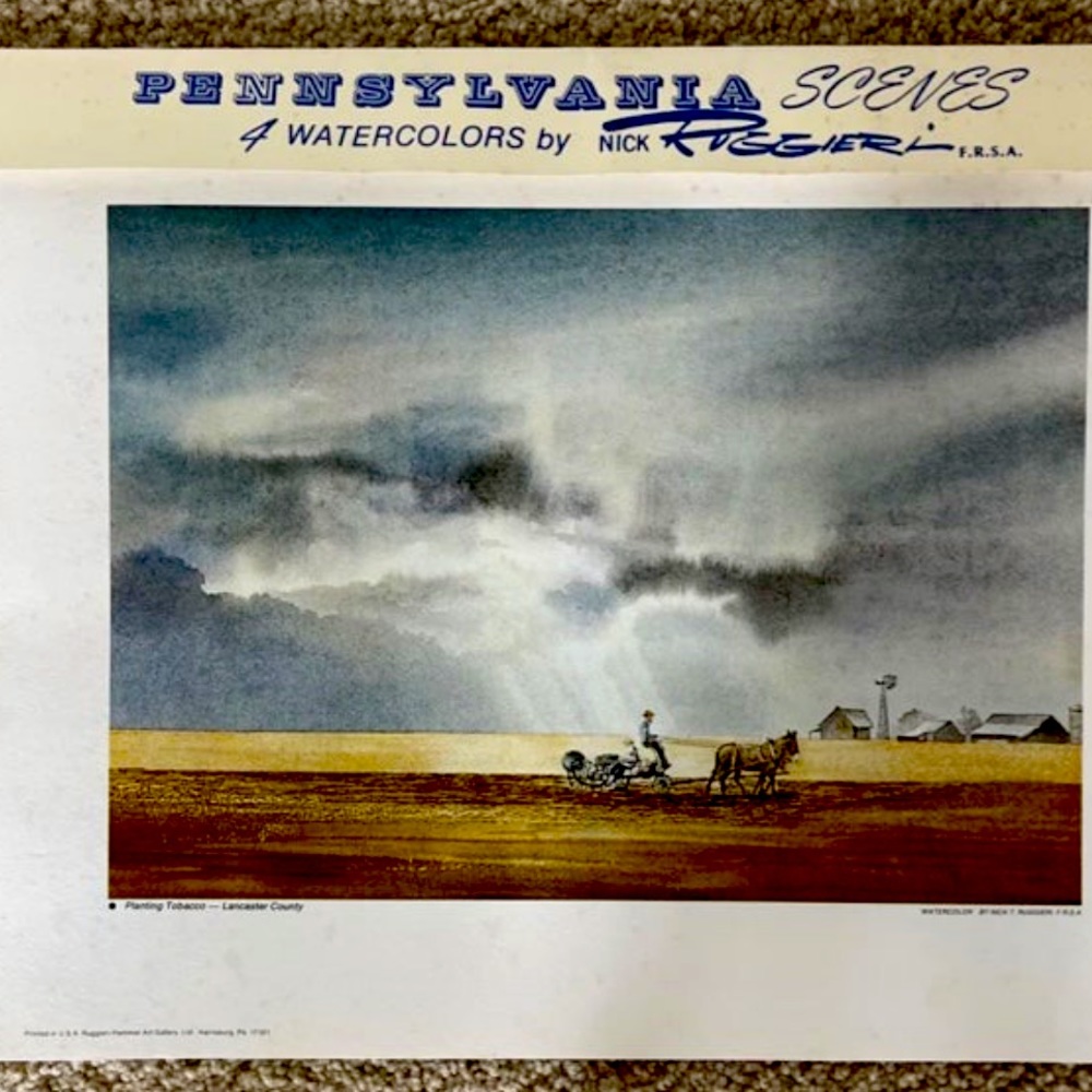 Set of 4 Vintage NICK RUGGIERI Pennsylvania Scenes Lithograph Watercolor Prints